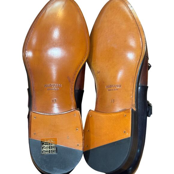 Magnanni Neto Navy / Walnut Brown Double Monk Strap Leather Shoes Sz. 13 - Picture 12 of 15